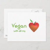 Vegan met al mijn hart (rood appelhart) briefkaart (Voorkant / Achterkant)