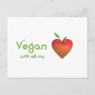 Vegan met al mijn hart (rood appelhart) briefkaart