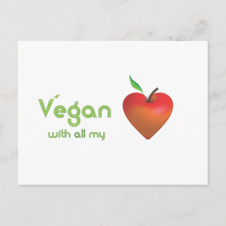 Vegan met al mijn hart (rood appelhart) briefkaart