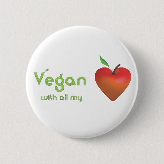Vegan met al mijn hart (rood appelhart) ronde button 5,7 cm (Voorkant)