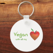 Vegan met al mijn hart (rood appelhart) sleutelhanger (Voorkant)