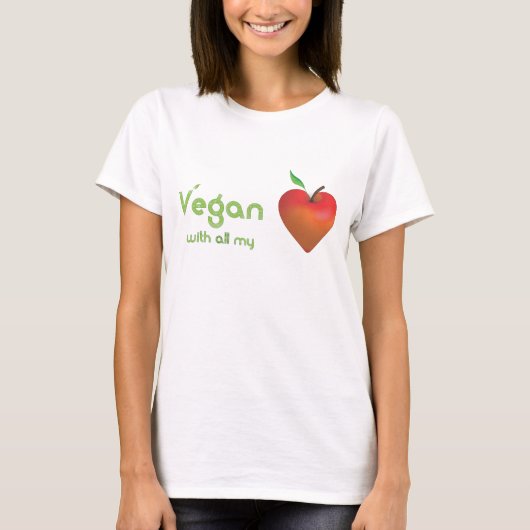 Vegan met al mijn hart (rood appelhart) t-shirt (Voorkant)