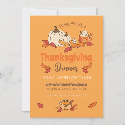 Vegan oker bewerkbare Thanksgiving Uitnodiging (Voorkant)