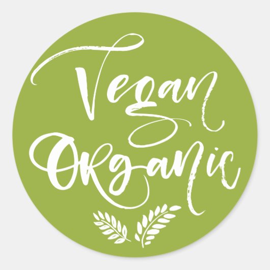 Vegan Organic Rustic Moderne Kalligrafie Groen Ronde Sticker (Voorkant)