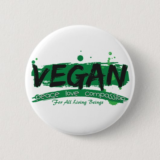 Vegan Peace Love Compassion Ronde Button 5,7 Cm (Voorkant)