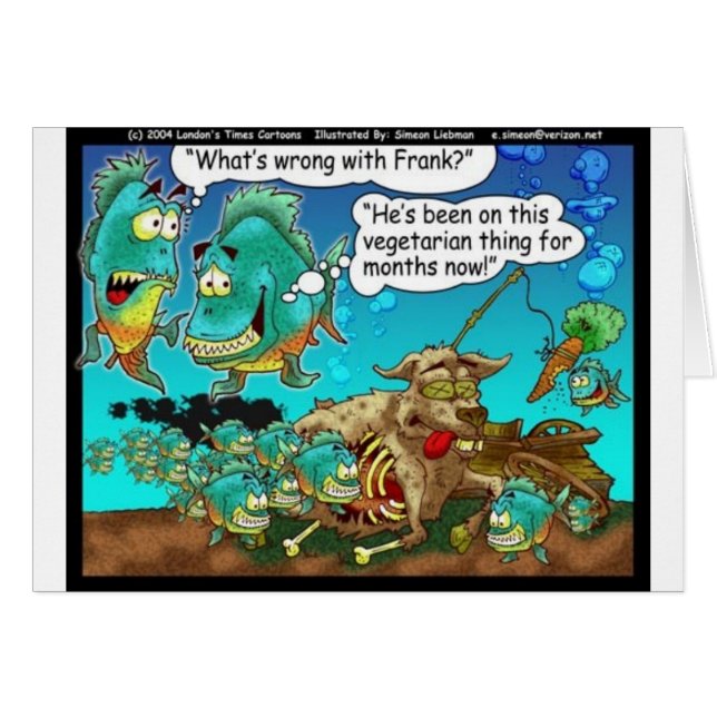 Vegan Pirahanas Funny Offbeat Cartoon Gifts (Voorkant Horizontaal)