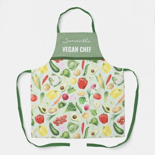 Vegan Plant Chef Cook Waterverf Keuken Schort (Voorkant)