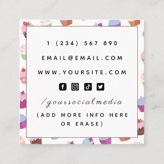 Vegan Plant-Desserts Cupcake Pattern Social Vierkante Visitekaartje (Achterkant)