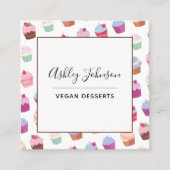 Vegan Plant-Desserts Cupcake Pattern Social Vierkante Visitekaartje (Voorkant)