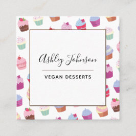 Vegan Plant-Desserts Cupcake Pattern Social Vierkante Visitekaartje