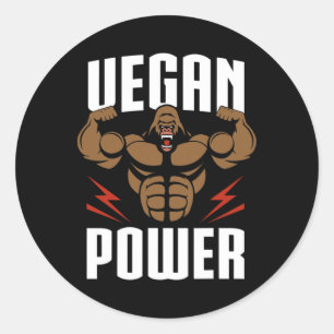 Vegan Power - Gorilla Workout en Gym Bodybuilding Ronde Sticker