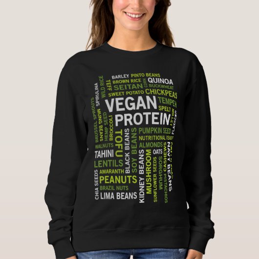 Vegan Protein Bronnen Word Cloud Gym Workout Healt Trui (Voorkant)