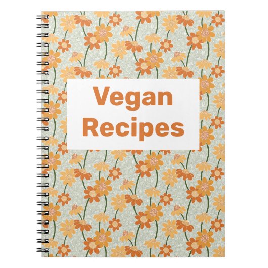 Vegan recept book  retro muted 1970 s bloemen notitieboek (Voorkant)