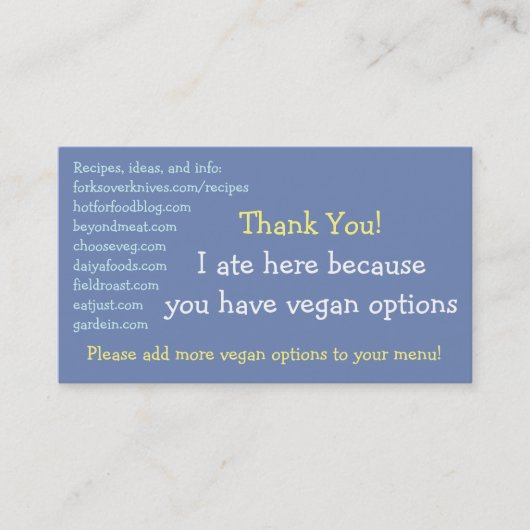 Vegan Restaurant Cards Visitekaartje (Voorkant)