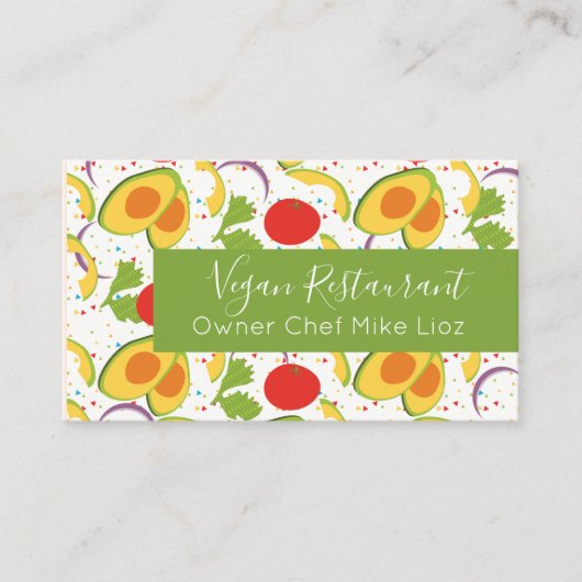 Vegan Restaurant Salad Pattern Visitekaartje (Voorkant)