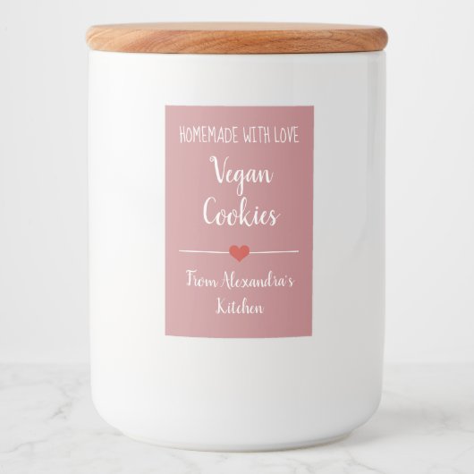 Vegan  roze koekjes voedselcontainer etiket (Voorkant)