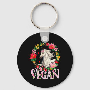 Vegan Schattig Paard Bloemen Cirkel Farming Liefhe Sleutelhanger