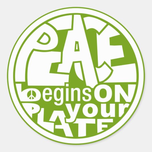 Vegan Slogan Peace Begint op uw Bord Ronde Sticker (Voorkant)