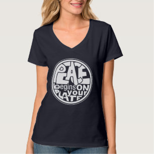 Vegan Slogan Peace begint op uw Bord T-shirt