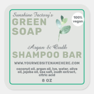 Vegan Soap Shampoo Bar Green Square Sticker