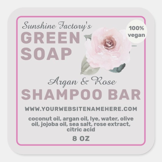 Vegan Soap Shampoo Bar Pastel Paarse Square Sticke Vierkante Sticker (Voorkant)