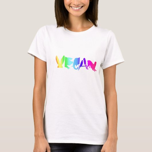 VEGAN SYMBOL RAINBOW OP DE WAT LANG VAN VROUWEN T-SHIRT (Voorkant)