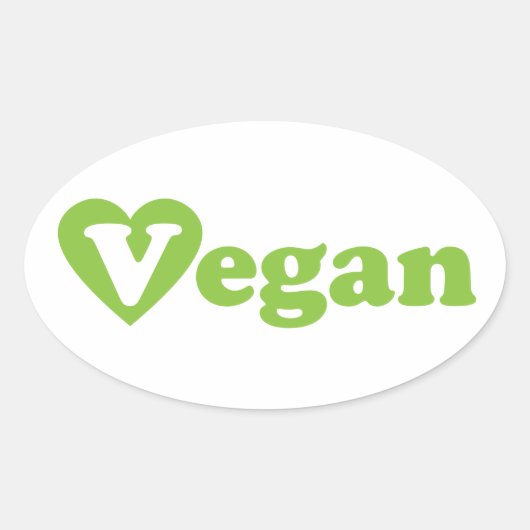 Vegan Text Green Heart Ovale Sticker (Voorkant)
