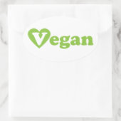 Vegan Text Green Heart Ovale Sticker (Tas)