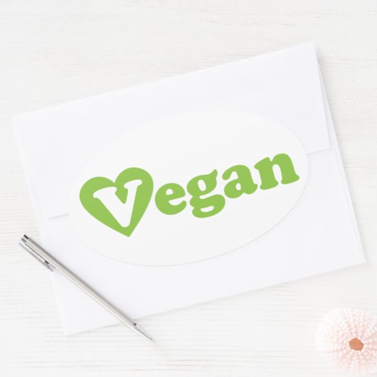 Vegan Text Green Heart Ovale Sticker (Envelop)