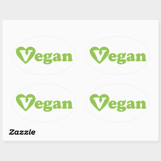 Vegan Text Green Heart Ovale Sticker (Vel)