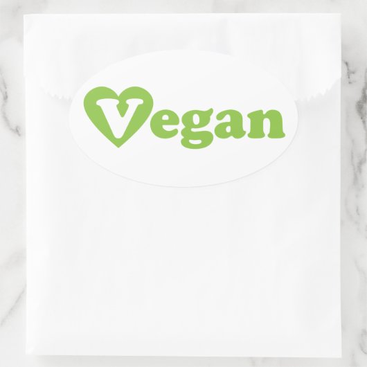 Vegan Text Green Heart Ovale Sticker (Tas)