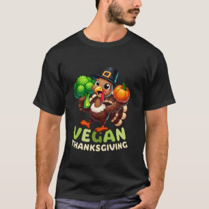 Vegan Thanksgiving Pelgrim Turkije Vegetarisch Gra T-shirt