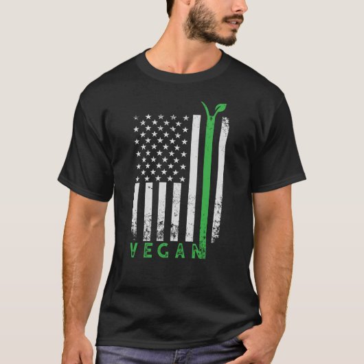 Vegan USA American Flag World Vegetarian Day T-shirt (Voorkant)