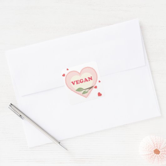Vegan Valentijnsdag Vierkante Sticker (Envelop)