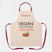 Vegan van kop tomaten, naam beige schort (Voorkant)