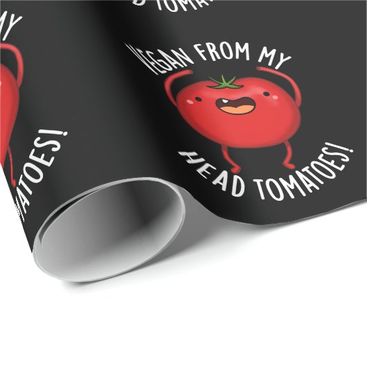 Vegan Van Mijn Hoofd Tomaten Veggie Pun Dark BG Cadeaupapier (Rol Hoek)