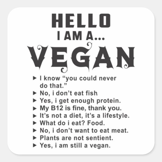 Vegan Vegetarian Vegetables Veganism Funny Gift Vierkante Sticker (Voorkant)