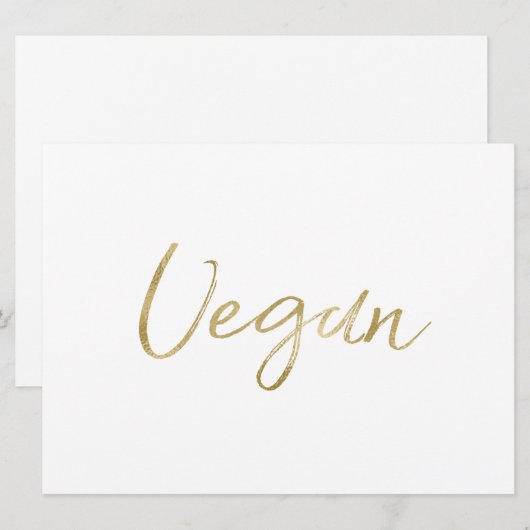 "Vegan"-voedselbord | Stijlvol goud met briefjes Kaart (Voorkant / Achterkant)