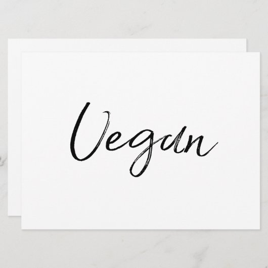 "Vegan"-voedselbord | Stijlvol handschrift (Voorkant / Achterkant)