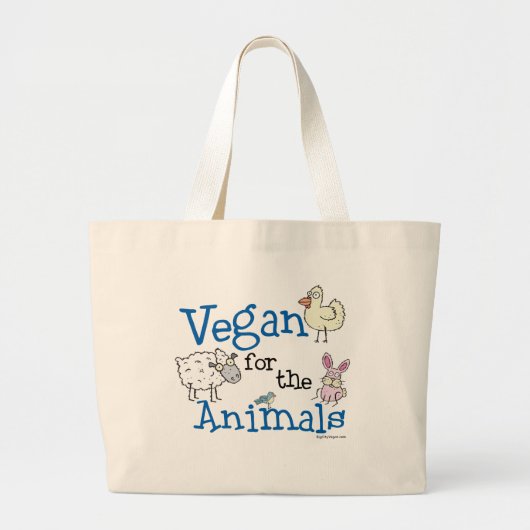 Vegan voor de dieren grote tote bag (Voorkant)