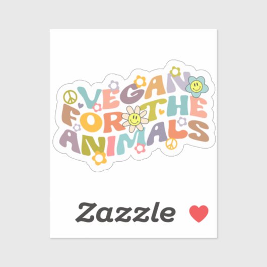 Vegan voor de Dieren, Retro Vegan  Sticker (Vel)