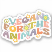 Vegan voor de Dieren, Retro Vegan  Sticker (Voorkant)
