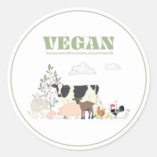 Vegan voor de dieren ronde sticker (Voorkant)