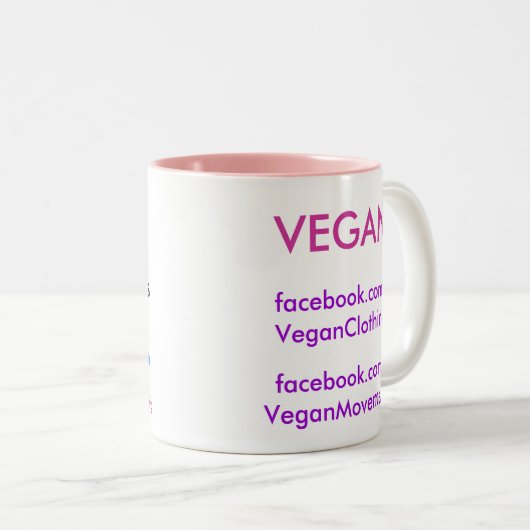 Vegan voor de dieren tweekleurige koffiemok (Voorkant rechts)