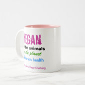Vegan voor de dieren tweekleurige koffiemok (Voorkant links)