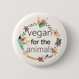 Vegan voor het bloemontwerp van dieren ronde button 5,7 cm