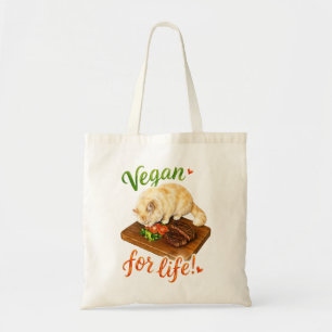 Vegan voor het Leven Grappig Kat Kattenvoer Liefhe Tote Bag