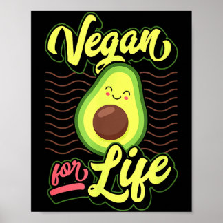 Vegan voor het leven schattig pro vegan kawaii avo poster