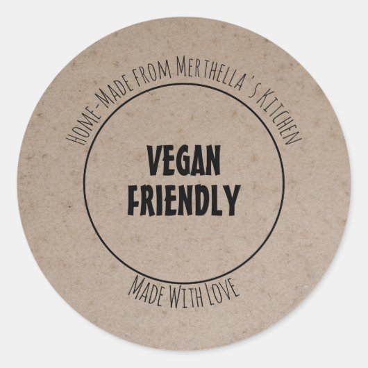 VEGAN VRIENDELIJK Home Made  Ronde Sticker (Voorkant)