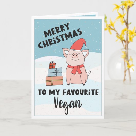 Vegan vrolijk kerstfeest met schattige biggen en c kaart (Gele Bloem)